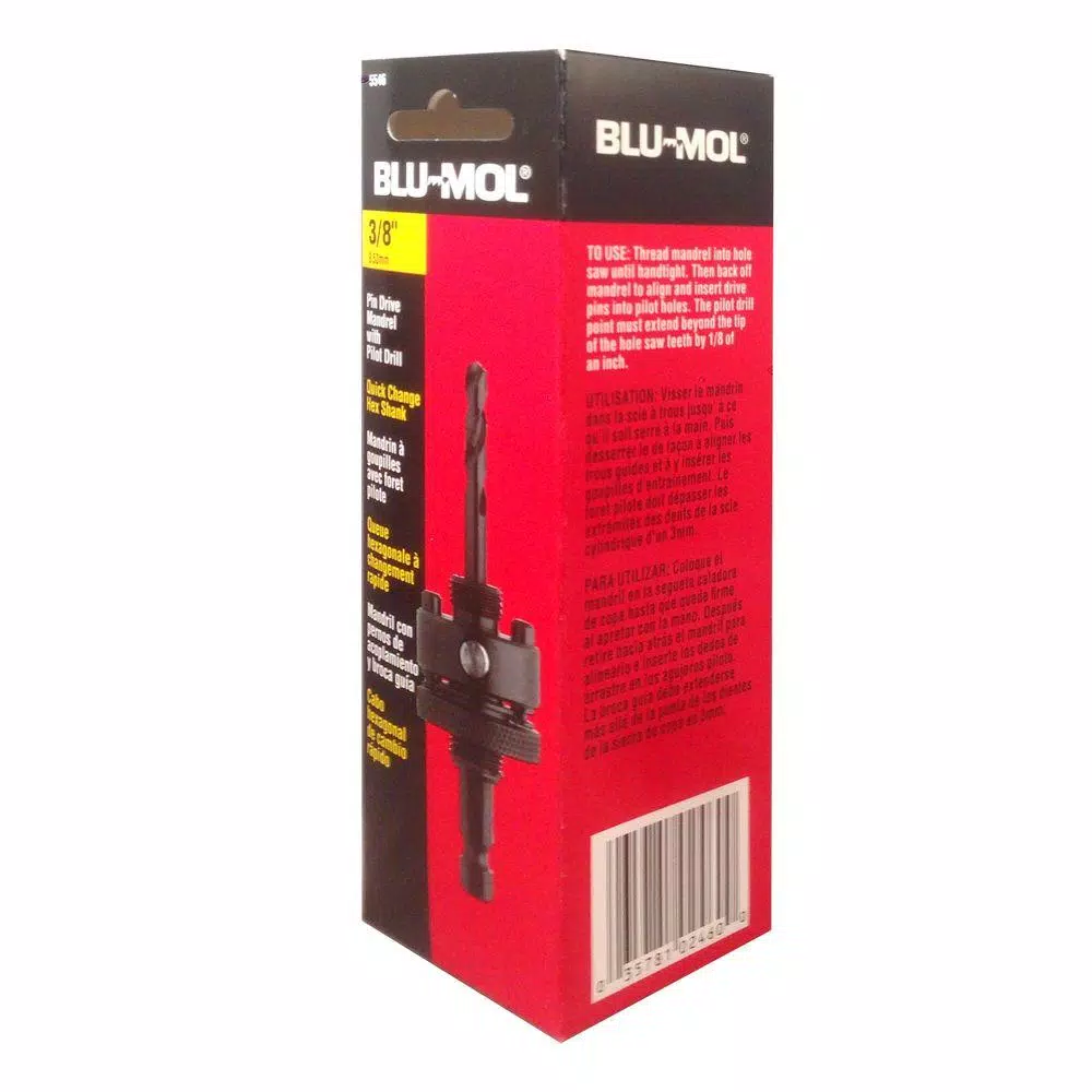 Saw Accessories BLU-MOL 3/8 In. Hex Shank Pin Drive Mandrel Hole Saw Accessory For 1-1/4 In. X 6 In. Bi-Metal Hole Saws 4 Saw Accessories BLU-MOL 3/8 In. Hex Shank Pin Drive Mandrel Hole Saw Accessory For 1-1/4 In. X 6 In. Bi-Metal Hole Saws - Image 2