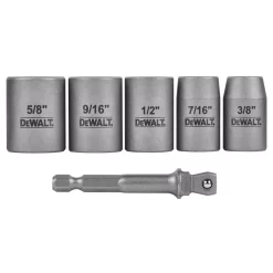 Drill Bits DEWALT MAX Impact 3/8 In. Carbon Steel Drive Socket Set (6-Piece) With 1/4 In. Adapter