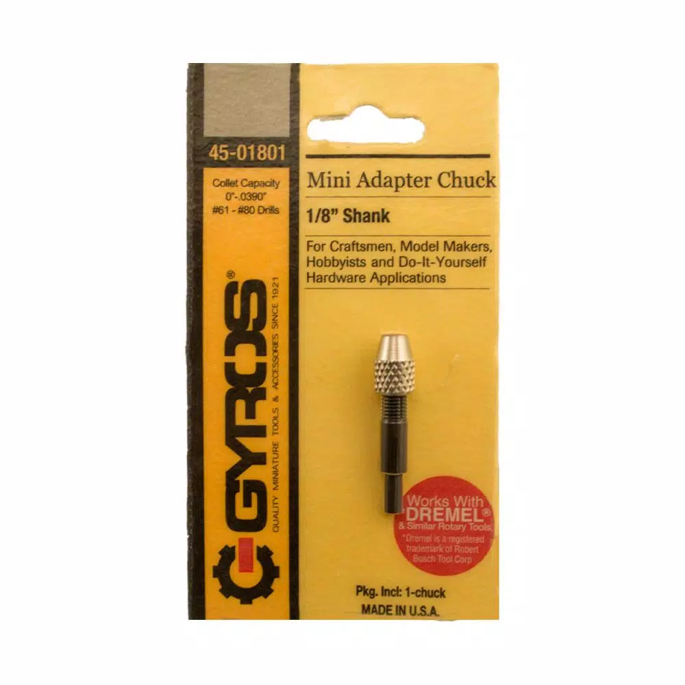 Drill Attachments Gyros Keyless Mini Adaptor Chuck, With 1/8 In. Shank, 0 In. To 0.039 In. Capacity, For Bits No. 60-80 NEW AND IMPROVED 4 Drill Attachments Gyros Keyless Mini Adaptor Chuck, With 1/8 In. Shank, 0 In. To 0.039 In. Capacity, For Bits No. 60-80 NEW AND IMPROVED - Image 2