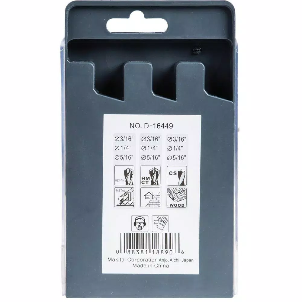 Drill Bits Makita 9-Piece Assorted Drill Bit Set Metal Wood Masonry Straight Shank 5 Drill Bits Makita 9-Piece Assorted Drill Bit Set Metal Wood Masonry Straight Shank - Image 3
