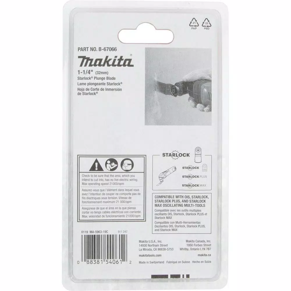 Oscillating Tool Attachments Makita 1-1/4 In. Starlock Plunge Blade, 18TPI 5 Oscillating Tool Attachments Makita 1-1/4 In. Starlock Plunge Blade, 18TPI - Image 3