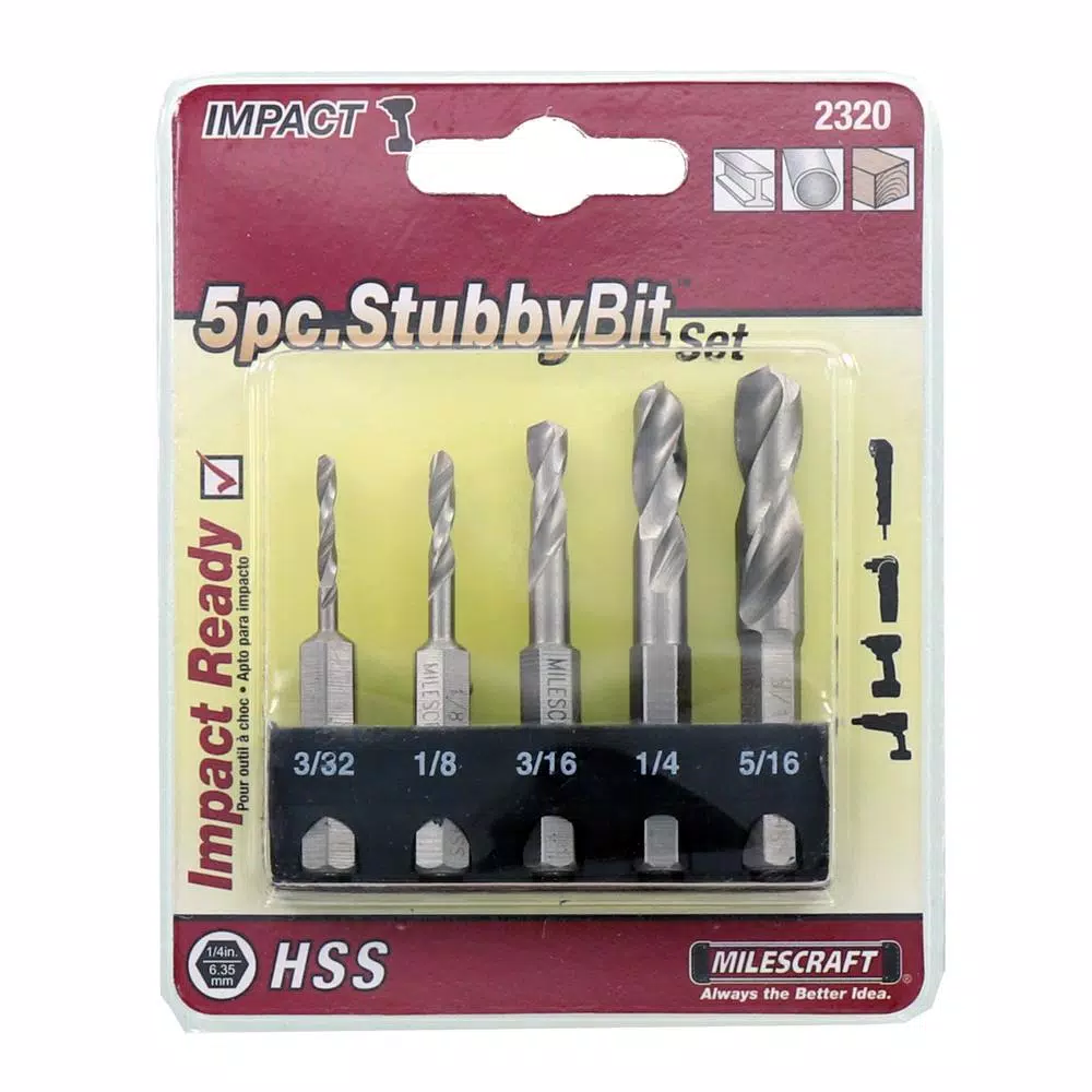 Drill Bits Milescraft Metal Stubby Bit Set With 1/4 In. Hex Shaft (5-Piece) 4 Drill Bits Milescraft Metal Stubby Bit Set With 1/4 In. Hex Shaft (5-Piece) - Image 2