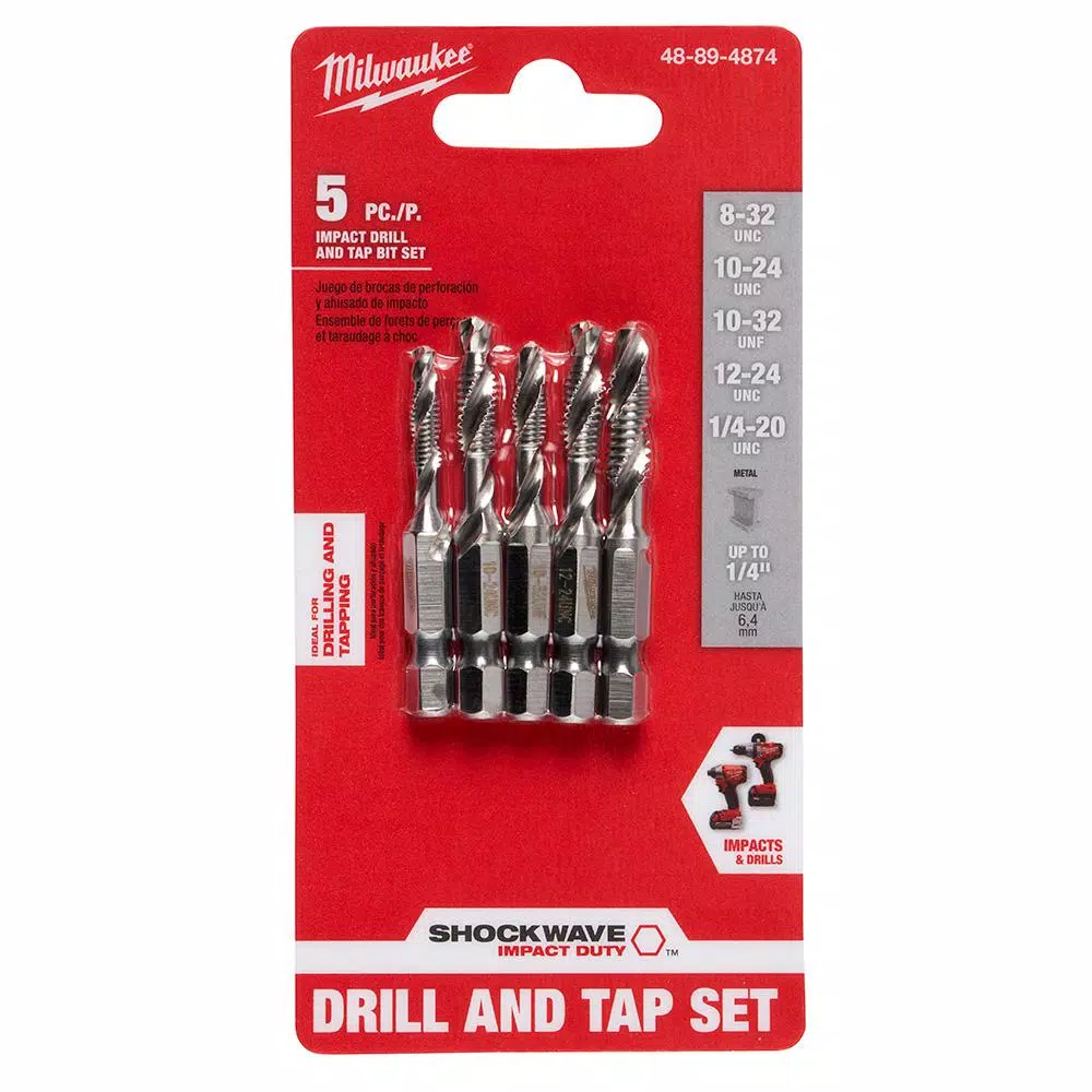 Drill Bits Milwaukee SHOCKWAVE SAE Steel Drill Tap Set (5-Piece) 4 Drill Bits Milwaukee SHOCKWAVE SAE Steel Drill Tap Set (5-Piece) - Image 2