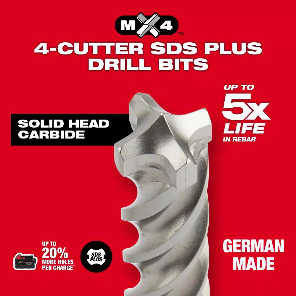 Drill Bits Milwaukee 1/2 In. X 18 In. MX4 SDS-Plus Carbide Bit 6 Drill Bits Milwaukee 1/2 In. X 18 In. MX4 SDS-Plus Carbide Bit - Image 4