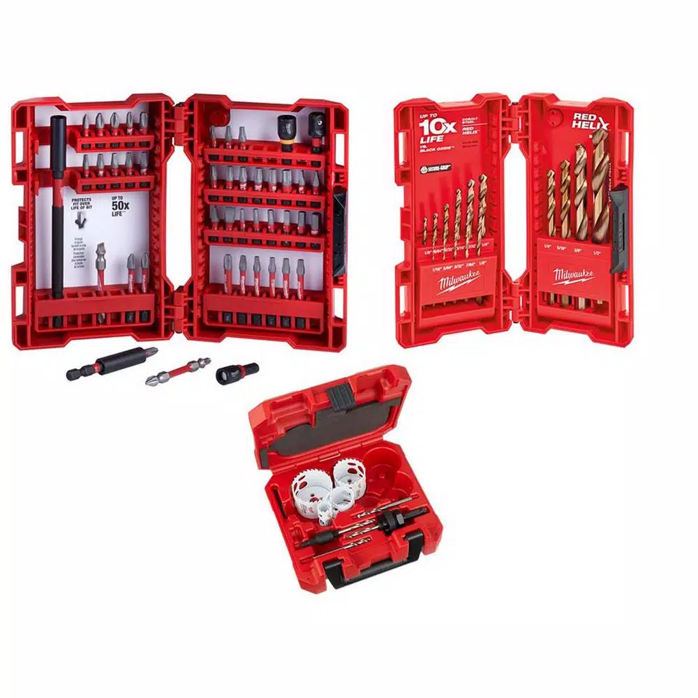 Drill Bits Milwaukee SHOCKWAVE Impact Duty Steel Driver Bit Set With Cobalt Drill Bit Set And Carbide Hole Saws (68-Piece) 3 Drill Bits Milwaukee SHOCKWAVE Impact Duty Steel Driver Bit Set With Cobalt Drill Bit Set And Carbide Hole Saws (68-Piece)