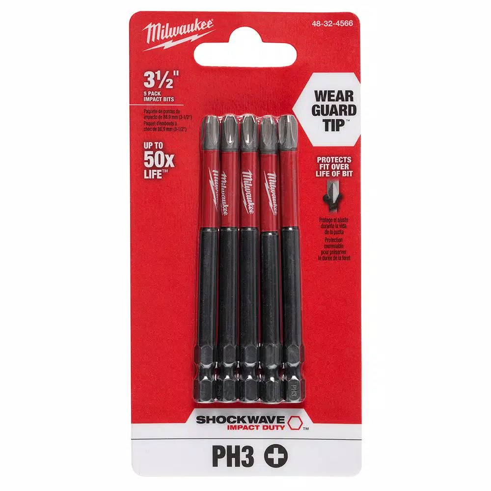Drill Bits Milwaukee SHOCKWAVE Philips #3 3.5 In. Impact Duty Steel Screwdriver Bit (5-Pack) 4 Drill Bits Milwaukee SHOCKWAVE Philips #3 3.5 In. Impact Duty Steel Screwdriver Bit (5-Pack) - Image 2