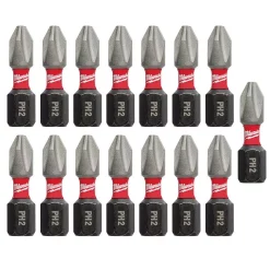 Drill Bits Milwaukee #2 Philips Shockwave 1 In. Impact Duty Steel Insert Bits (15-Pack)