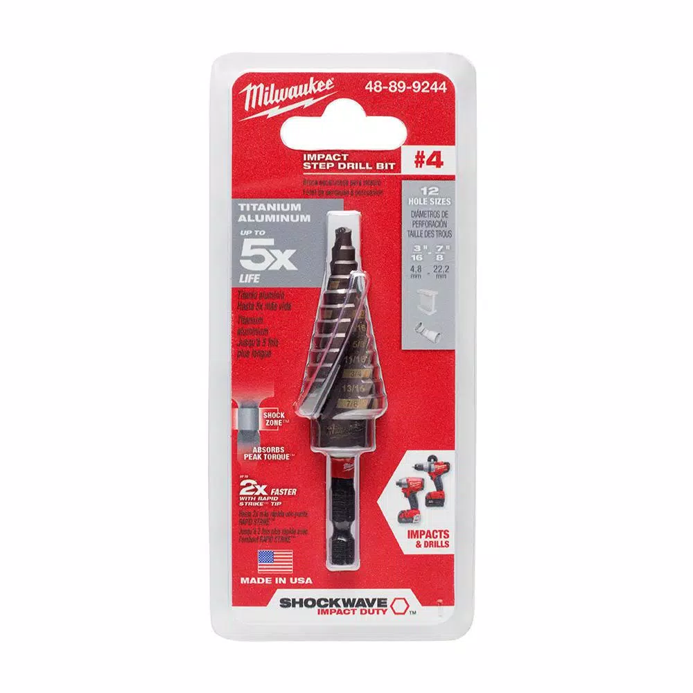 Drill Bits Milwaukee SHOCKWAVE 3/16 In. X 7/8 In. #4 Impact-Duty Titanium Step Bit 6 Drill Bits Milwaukee SHOCKWAVE 3/16 In. X 7/8 In. #4 Impact-Duty Titanium Step Bit - Image 4
