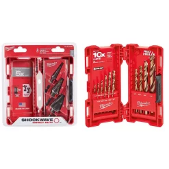 Drill Bits Milwaukee Titanium SHOCKWAVE Impact Duty Step Bit Kit With Cobalt Drill Bit Set (18-Piece)