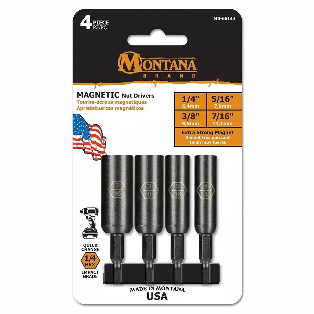 Drill Attachments Montana Brand Extended Magnetic Nut Driver Set (4-Piece) 5 Drill Attachments Montana Brand Extended Magnetic Nut Driver Set (4-Piece) - Image 3