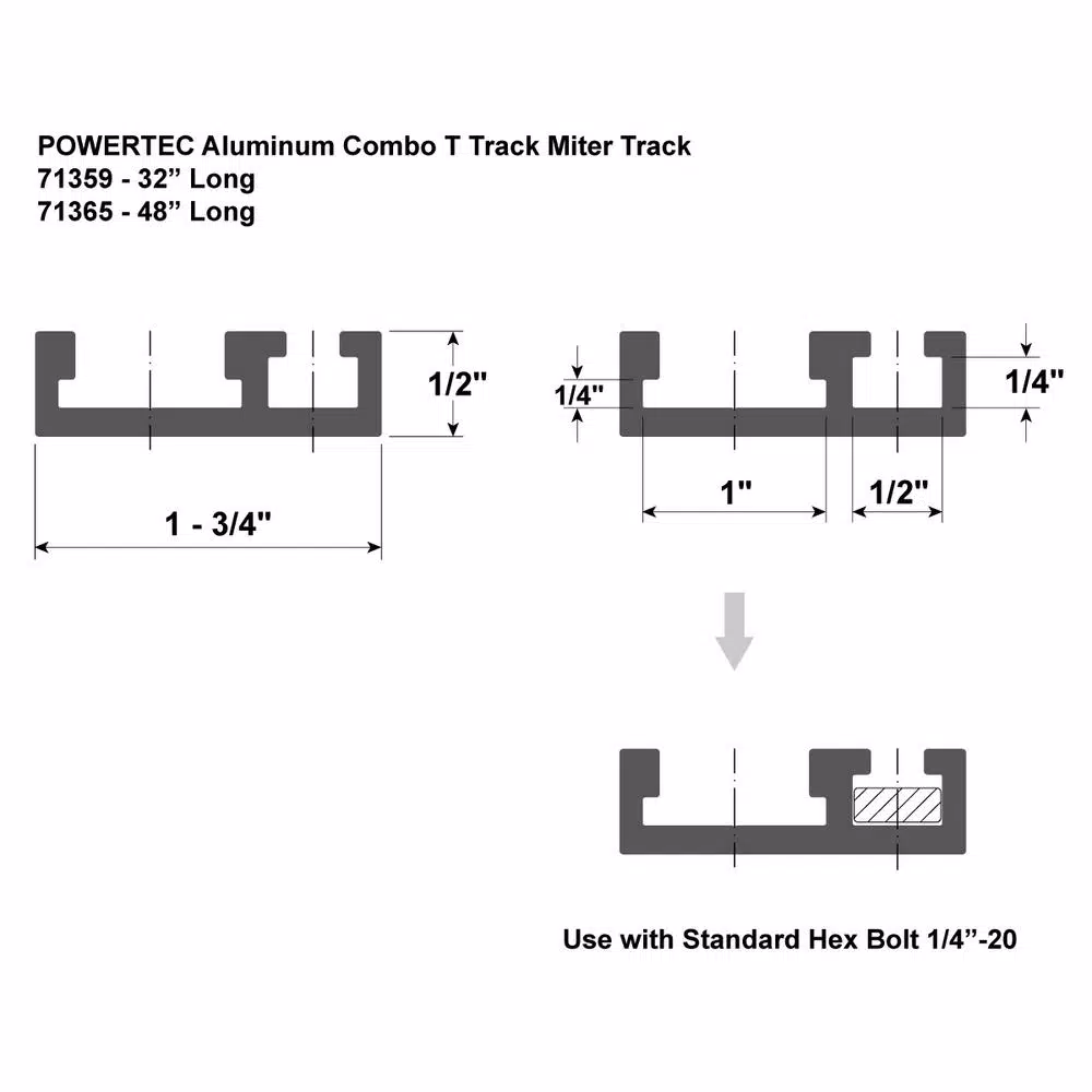 Saw Tracks POWERTEC 48 In. Dual Track Rail Aluminum Combo T-Track And Miter Track For Woodworking 5 Saw Tracks POWERTEC 48 In. Dual Track Rail Aluminum Combo T-Track And Miter Track For Woodworking - Image 3