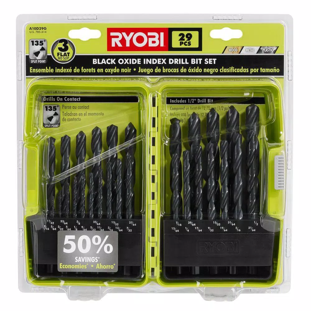 Drill Bits RYOBI Black Oxide Index Drill Bit Set (29-Piece) 3 Drill Bits RYOBI Black Oxide Index Drill Bit Set (29-Piece)