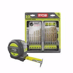 Drill Bits RYOBI Titanium Drill Bit Kit (22-Piece) With BONUS 25FT Tape Measure